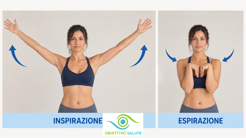 Esercizio per linfedema al braccio con movimento delle braccia e respirazione