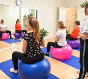Ginnastica di gruppo in gravidanza con fitball presso Obiettivo Salute a Chiasso