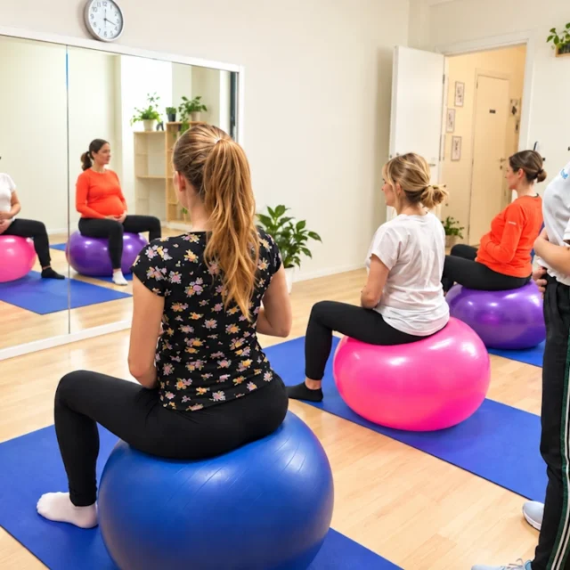Ginnastica di gruppo in gravidanza con fitball presso Obiettivo Salute a Chiasso