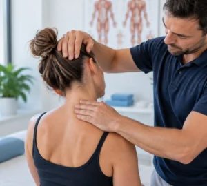 Valutazione della regione cervicale prima di un massaggio per cervicalgia
