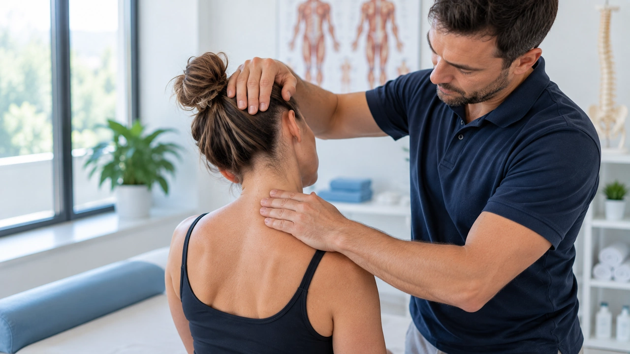 Valutazione della regione cervicale prima di un massaggio per cervicalgia